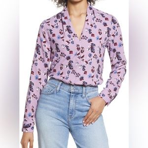 Halogen V-Neck Top in Purple Darota Floral